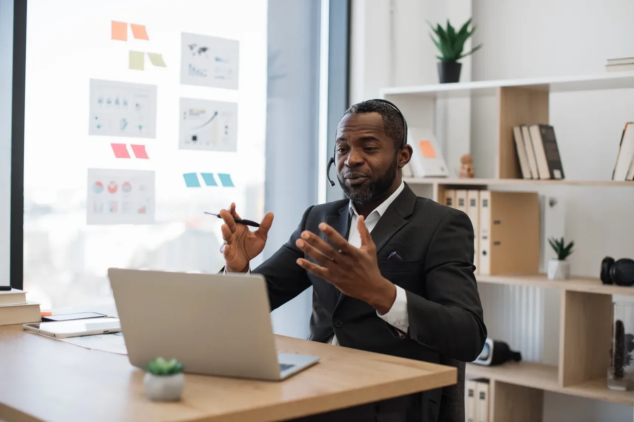 Security leader presenting a cybersecurity strategy during a video meeting