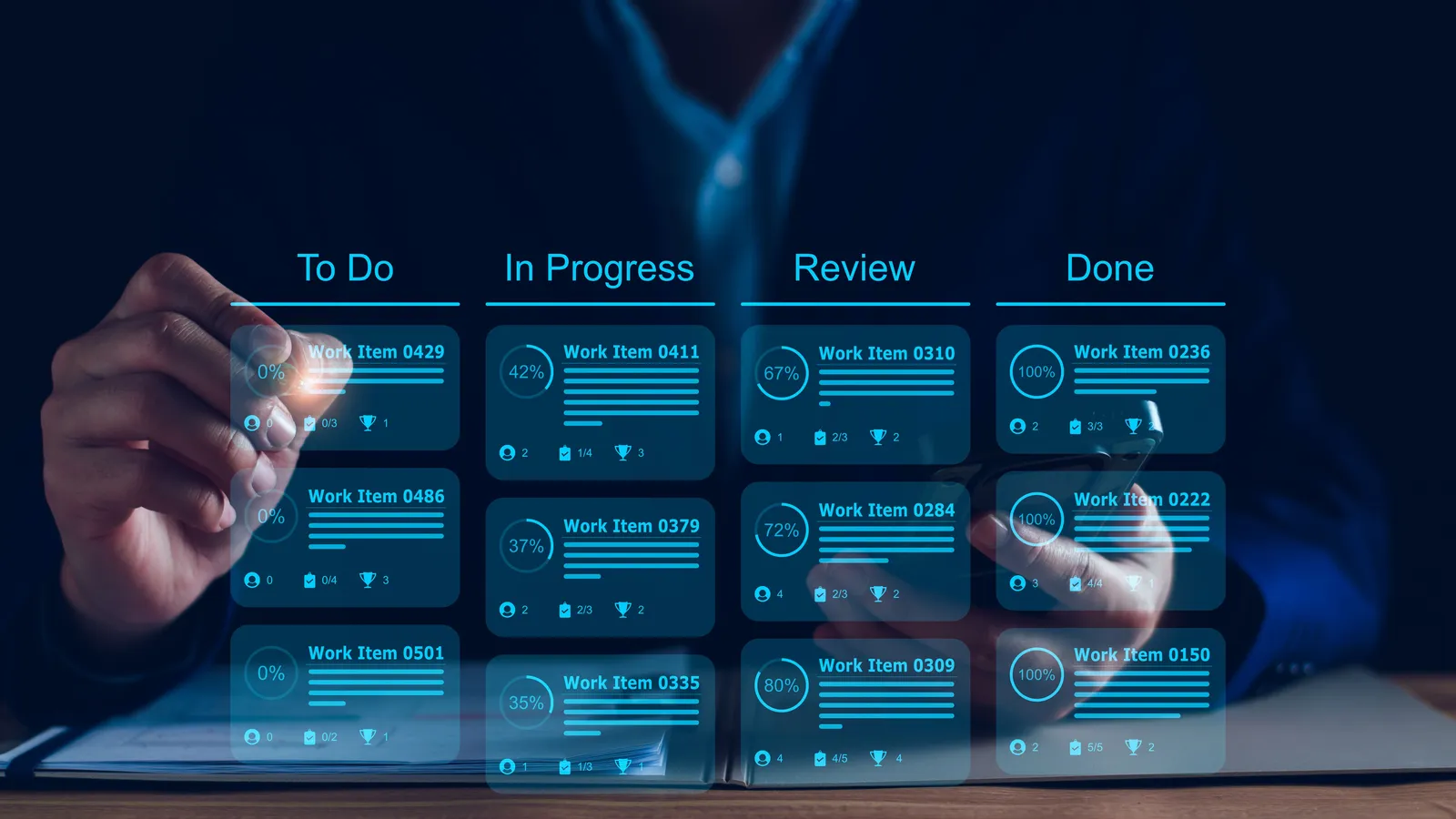 A product development team planning around a board