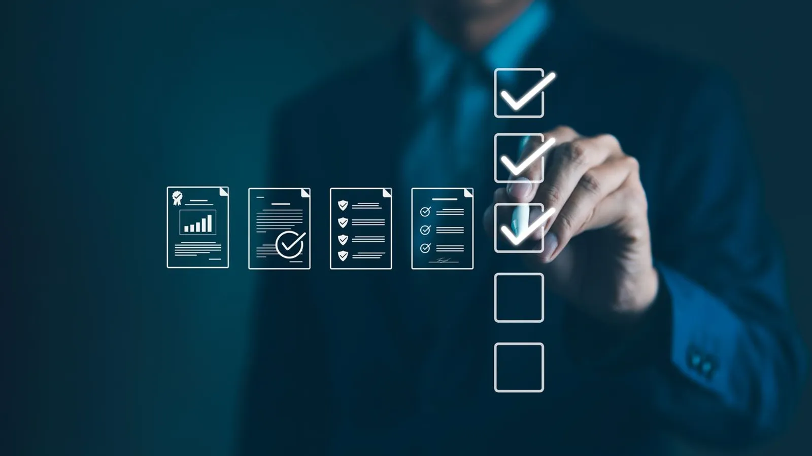 businessman checking hologram checklist