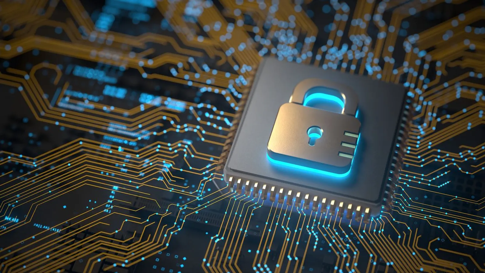 CPU with lock cybersecurity concept