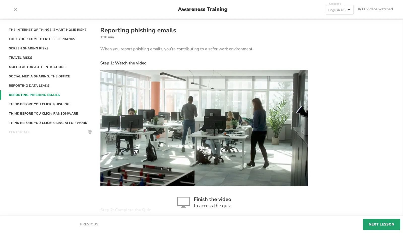 Security awareness training module